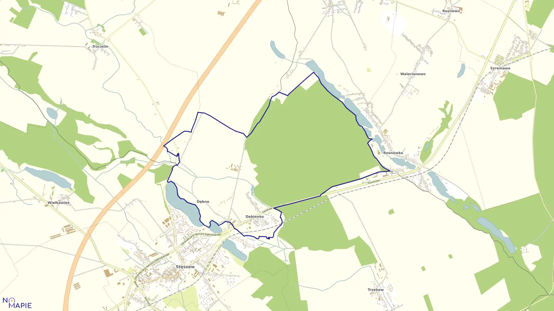 Mapa obrębu DĘBIENKO w gminie Stęszew
