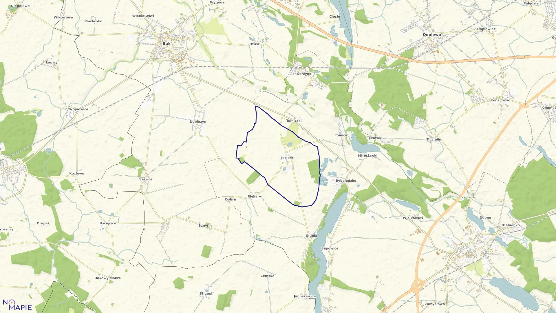 Mapa obrębu JEZIORKI w gminie Stęszew
