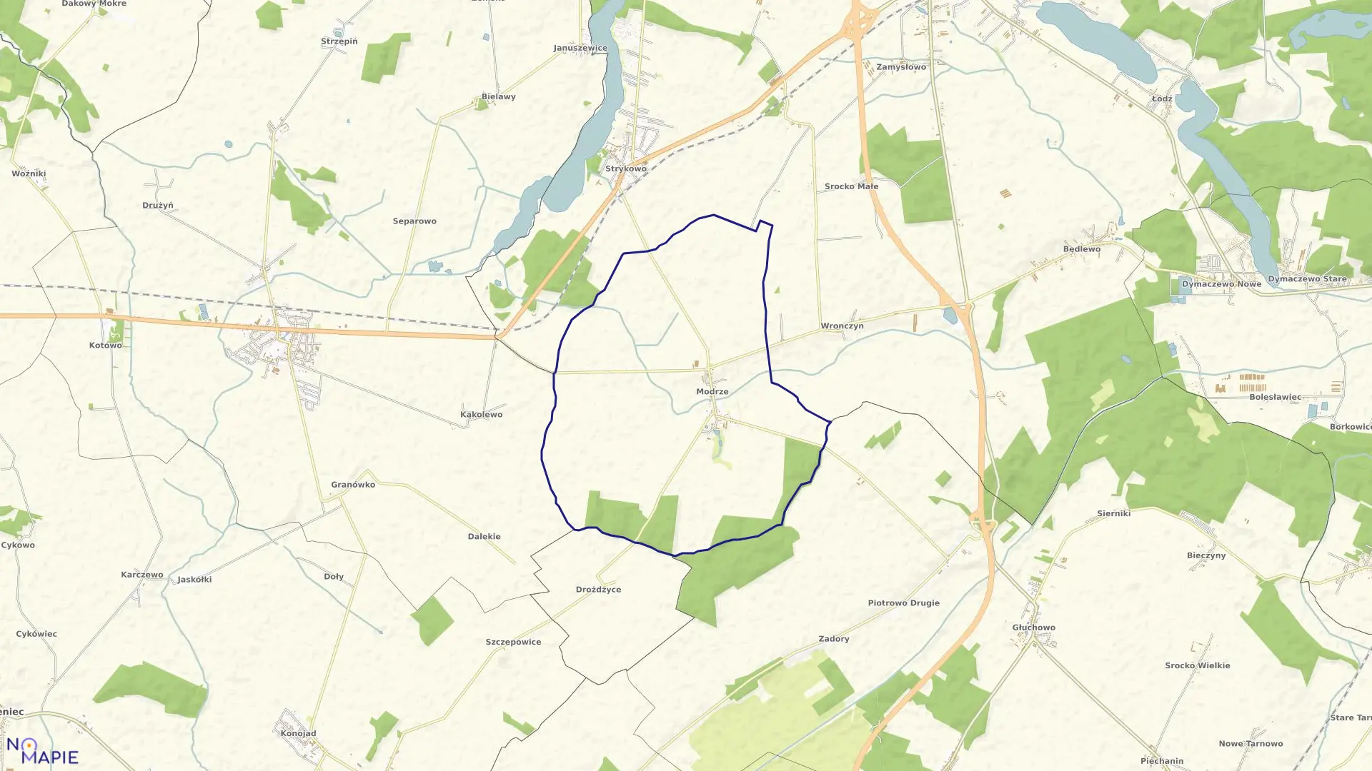 Mapa obrębu MODRZE w gminie Stęszew