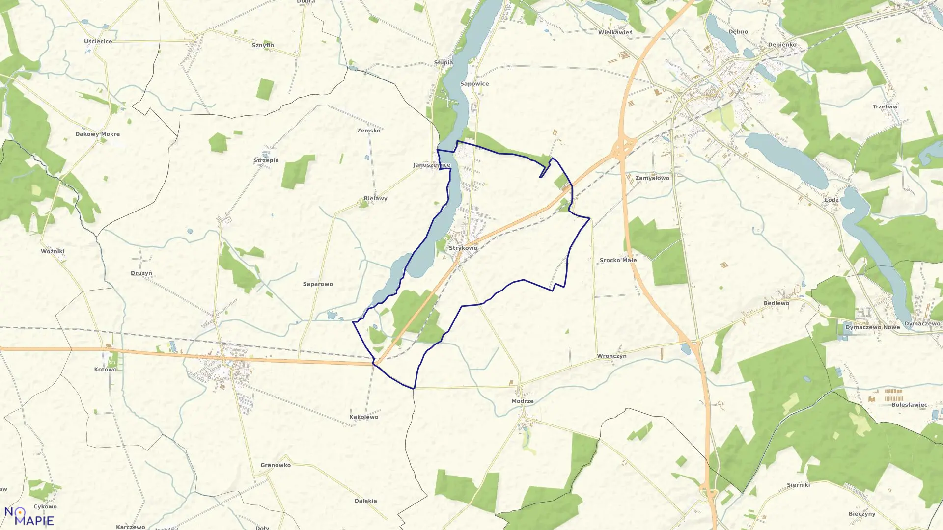Mapa obrębu STRYKOWO w gminie Stęszew