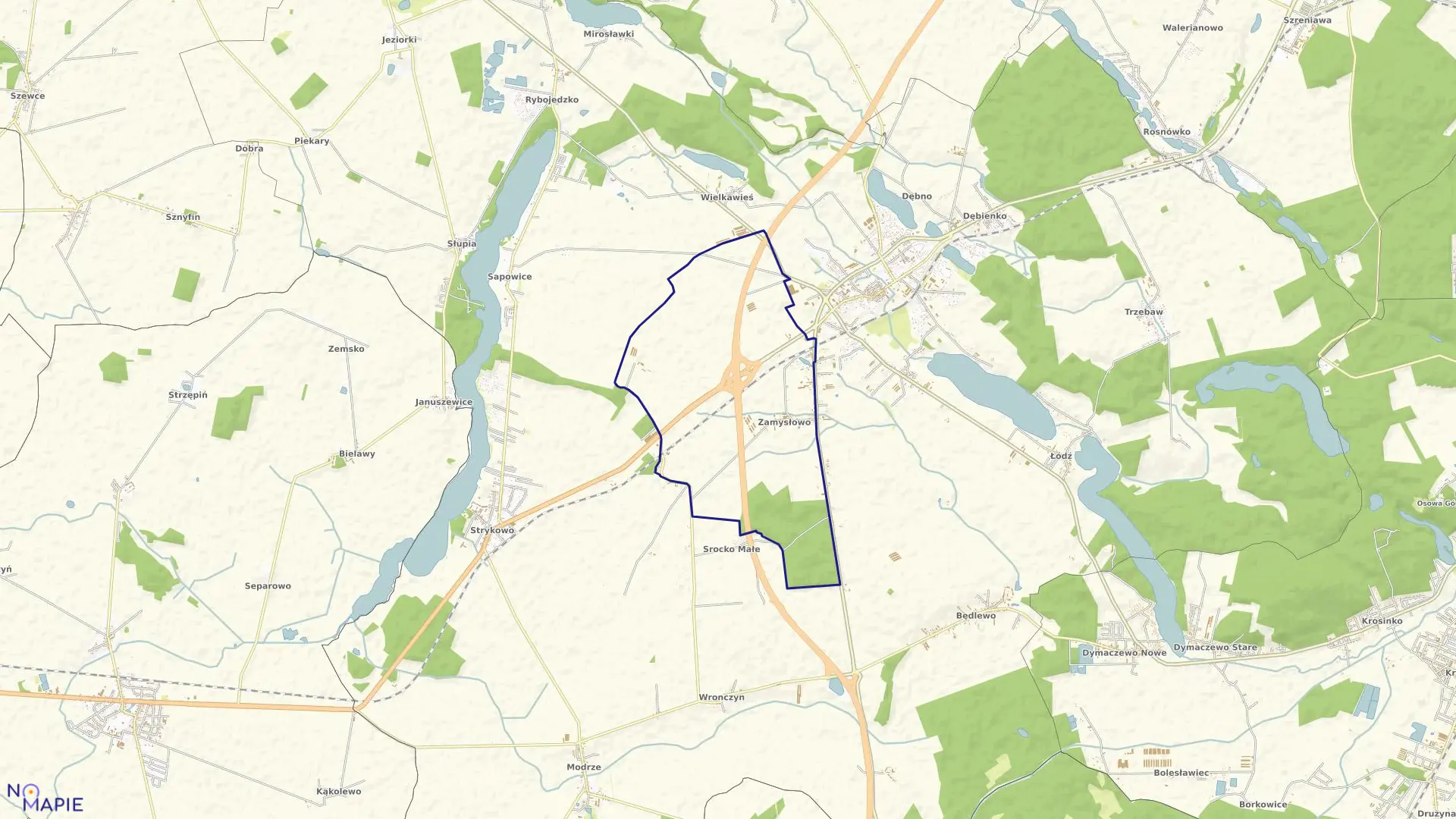 Mapa obrębu ZAMYSŁOWO w gminie Stęszew